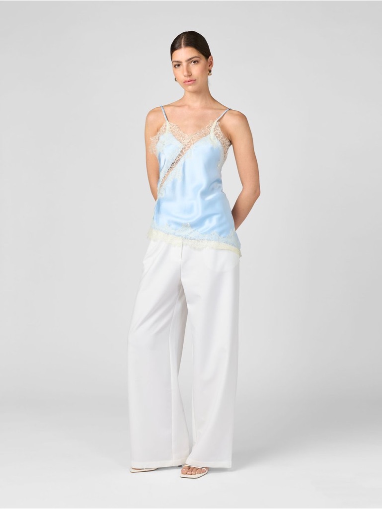 Asymmetrical Lace Trim Icy Blue Cami Top